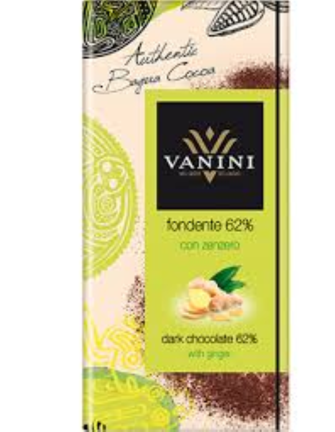 VANINI DARK 62% CHOC BAR GINGER 100G